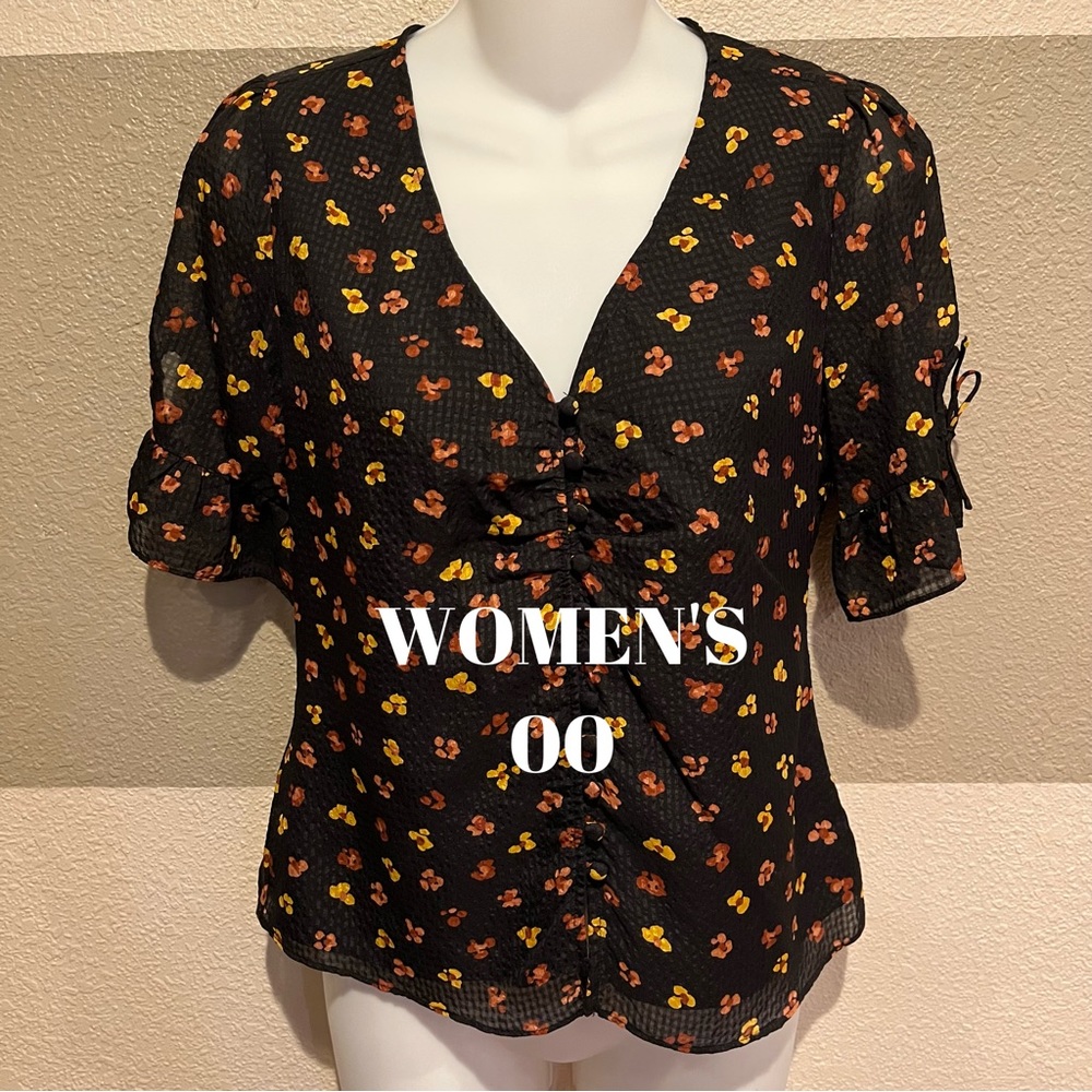 MADEWELL Women’s 00 Textured Silk Daylight Ruffle Tie-Sleeve Top Feline Floral